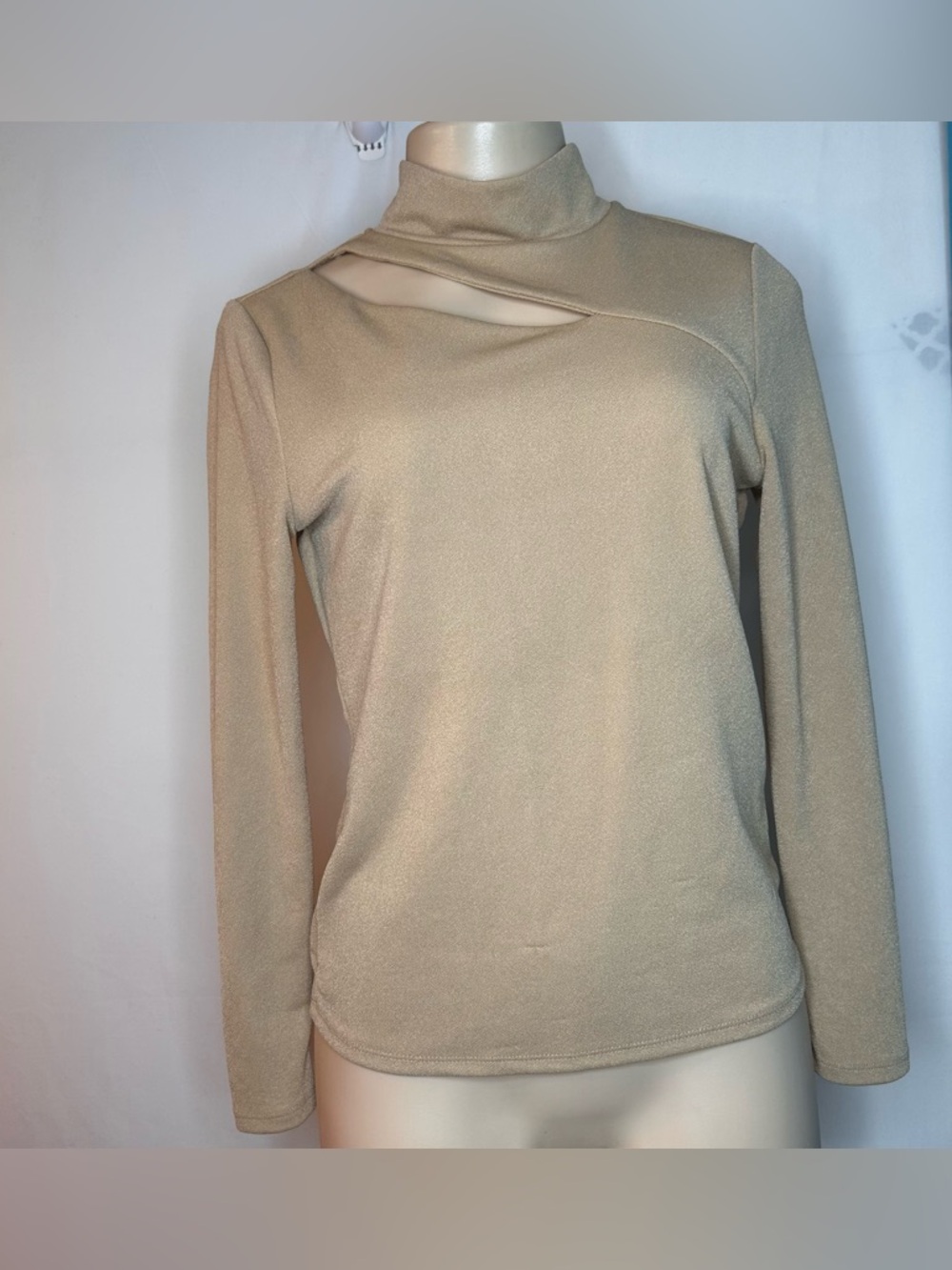 Women’s Long Sleeve Cutout Mock Neck Top - Beige
